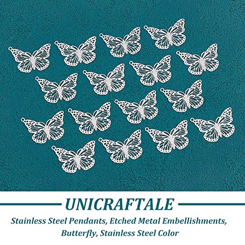 UNICRAFTALE Butterfly Flower Charms Stainless Steel Charms Back Bezel Pendants Metal Charms Animal Charms for DIY UV Resin Pressed Flower Crafts Necklace Bracelet Jewelry Making - style: Butterfly Charm