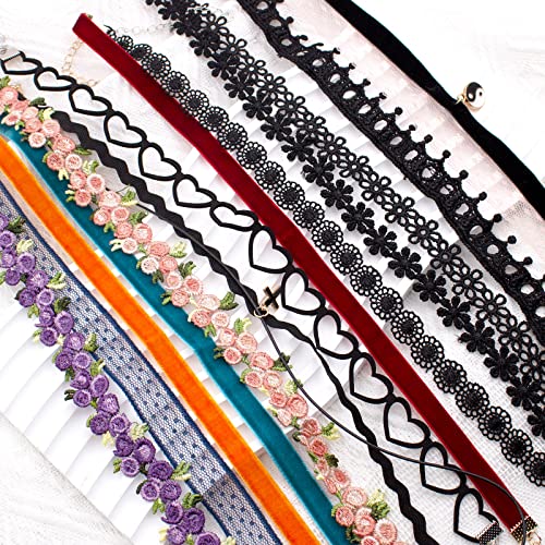 Black Choker Necklace Set Velvet Lace Choker Daisy Gothic Punk Classic Choker - color: 18pcs
