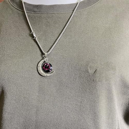 Stainless Steel Mens Necklace 12 Zodiac Moon Galaxy Pendant Necklace,22.8 Inch Stainless Steel Chain, 1.13 Inch Aries/Pisces Celestial Crescent Moon Star Sign Charm Jewelry - style: Scorpio（10.24-11.22）