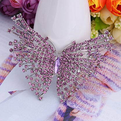 EVER FAITH Austrian Crystal Gorgeous Volant Butterfly Brooch for Bride, Prom, Bridal - color: Purple Silver-Tone