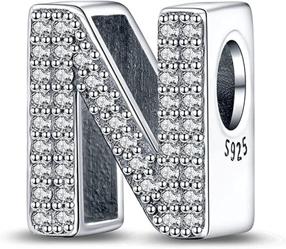 A-Z Alphabet Letter Name Initial Tag Personalized Monogram Surname Birthday Bead Pendant 925 Sterling Silver Dangle Compatible With Pandora Moments Charm Bracelet - style: N Letter Initial Name Alphabet