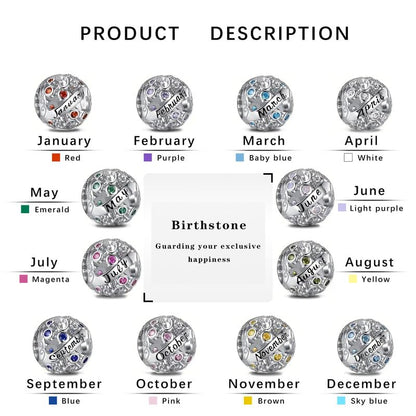 S925 Sterling Silver Twelve Months Birthstone Charms for Pandora Bracelets | Su-Carata 12 Months Birthstone Bead Charms with Colorful Cubic Zircona fit Necklaces Gifts For Birthday Mother's Day Women