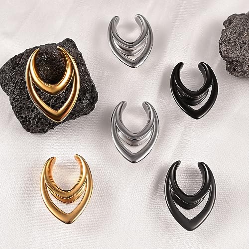 DOEARKO 2PCS Fashion Round Spiral Saddle 316 Stainless Steel Ear Tunnels Plugs Stretcher Gauges For Ear lobe Expander Piercing Body Jewelry - color: #1 Gold, size: 10mm(00G)