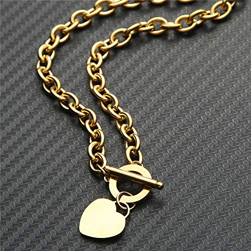 WangGao Elegent Love Stainless Steel Link Chain Blank Heart Charms Necklace for Women Toggle Clasp Closure - color: Gold, size: 17.72inches