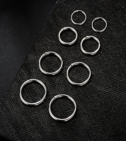 6-8Pcs 20G-18G-16G-14G Stainles Steel Clicker Ring Seamless Lip Nose Daith Cartilage Helix Tragus Hoop Ring - style: D1:4 Pairs,16G(1.2mm) Pin Thickness