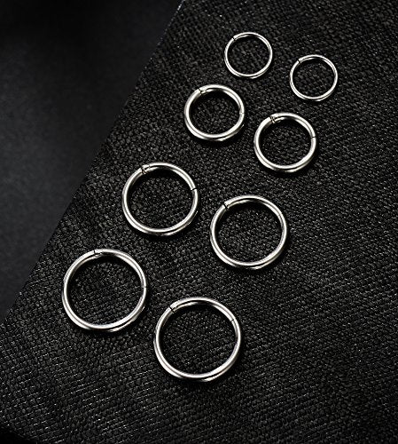 6-8Pcs 20G-18G-16G-14G Stainles Steel Clicker Ring Seamless Lip Nose Daith Cartilage Helix Tragus Hoop Ring - style: D:4 Pairs,18G（1mm） Pin Thickness
