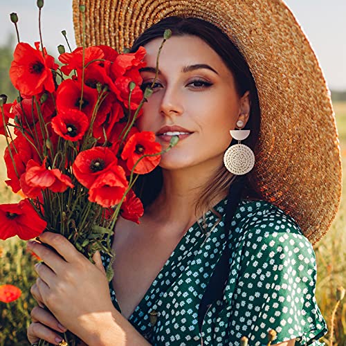 Hicarer 8 Pairs Rattan Earrings for Women Girls Lightweight Summer Acrylic Geometric Statement Woven Earrings Handmade Straw Wicker Braid Teardrop Hoop Drop Dangle Earring(Simple Style)
