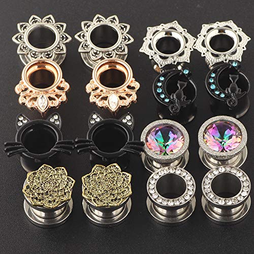 TIANCI FBYJS Stainless Steel Zircon Ear Tunnels Earrings Guages Piercing Plugs Stretcher Gauges for Women Men - style: 6mm=2g