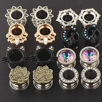 TIANCI FBYJS Stainless Steel Zircon Ear Tunnels Earrings Guages Piercing Plugs Stretcher Gauges for Women Men - style: 6mm=2g