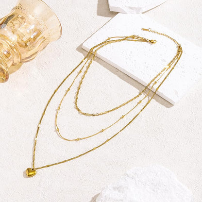 Gmai Layered Necklaces for Women Gold Plated 3/4/5 Piece Adjustable Stackable Necklace Set with Pearl Cross Coin Pendant Dainty Gold Silver Choker Chain Jewelry Gift for Her - style: Heart Necklace