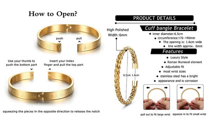 3pcs/set Classical Handmade Braiding Bracelet Hip Hop Men Pave CZ Leopard Head Roman Numeral Bracelet Stainless Steel Jewelry - color: 3pcs S Double Leopard Head Golden
