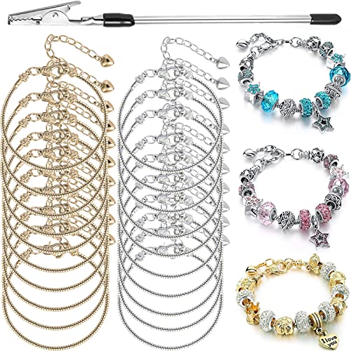 20 Pieces Snake Chain Charm Bracelet with Bracelet Helper Adjustable Snake Charm Bracelet Chains with Heart Lobster Clasp Extender Chain DIY Bracelet Chain for Women Jewelry Making Gifts Supplies - color: 20Pcs Snake Chain Bracelet with Bracelet Helper