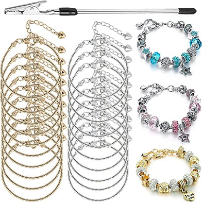 20 Pieces Snake Chain Charm Bracelet with Bracelet Helper Adjustable Snake Charm Bracelet Chains with Heart Lobster Clasp Extender Chain DIY Bracelet Chain for Women Jewelry Making Gifts Supplies - color: 20Pcs Snake Chain Bracelet with Bracelet Helper