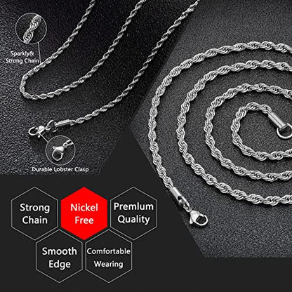 Twist Chain Necklace - Stainless Steel Rope Jewelry for Men & Women - size: 24 Inches, style: 2.5 mm Wide