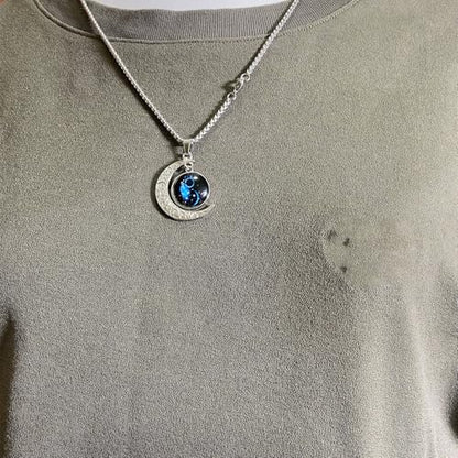 Stainless Steel Mens Necklace 12 Zodiac Moon Galaxy Pendant Necklace,22.8 Inch Stainless Steel Chain, 1.13 Inch Aries/Pisces Celestial Crescent Moon Star Sign Charm Jewelry - style: Aquarius（1.20-2.18）