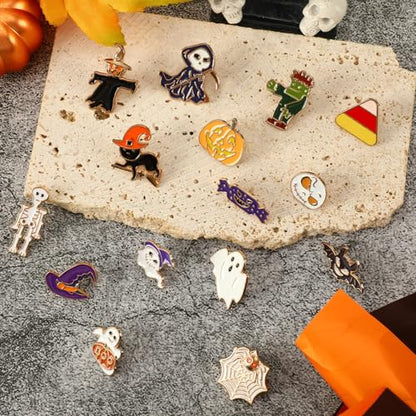 SANNIX 15Pcs Halloween Pins, Skull Pumpkin Bat Ghost Spooky Brooch Pins | 15 Patterns, Halloween Enamel Lapel Pin, Holiday Backpack Badge, for Clothes Bags Hats Accessories Party Favor - style: Halloween Pin