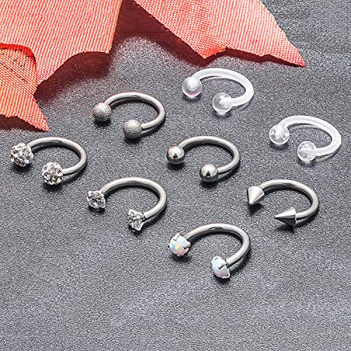 16G Septum Rings Surgical Steel Lip Rings Horseshoe Nose Ring Snake Bite Jewelry Smiley Piercing Jewelry for Women Men Diameter 6mm 8mm 10mm 12mm - color: DIA.8mm,Silvertone