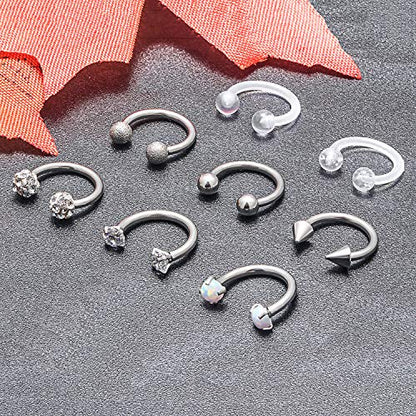 16G Septum Rings Surgical Steel Lip Rings Horseshoe Nose Ring Snake Bite Jewelry Smiley Piercing Jewelry for Women Men Diameter 6mm 8mm 10mm 12mm - color: DIA.8mm,Silvertone