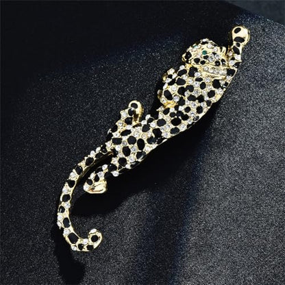 Luxury Crystal Tiger Brooch Pins for Women Men Vintage Gold-Tone Climbing Black Spots Leopard Brooch Fashion Panther Cougar Pin Suit Jackets Coat Animal Jewelry Gift - style: Crystal Leopard