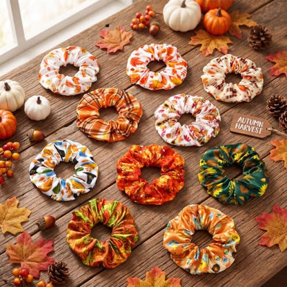 80 Pcs Fall Satin Hair Scrunchies for Women Girls Autumn Thanksgiving Pumpkin Maple Leaves Hair Ties Turkey Elastic Bands Bulk for Autumn Harvest Party Favors Gift Accessories - style: Fall