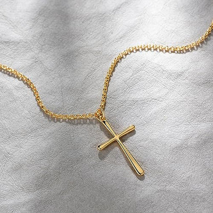 Fettero Cross Necklace for Women Faith Pendant 14K Plated Dainty Chain Necklaes Minimalist Simple Tiny God Lords Prayer Religious Jewelry - style: Drop Cross
