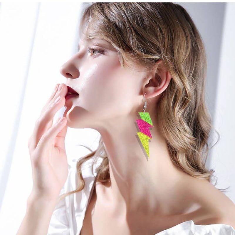 ONLYJUMP Acrylic Exaggerated Lightning Earrings Statement Punk Retro Geometric Delicate Neon Personalized Earrings Accessory Jewelry for Women - color: Green rose yellow