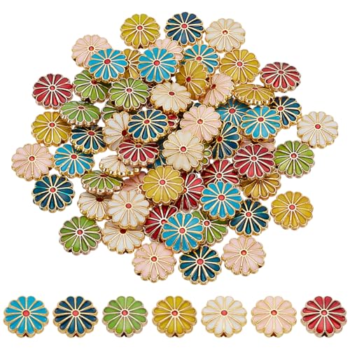 PH PandaHall 7 Colors Flower Enamel Beads 70pcs Daisy Spacer Beads 12mm Floral Bracelets Beads Metal Loose Beads Craft Beads for DIY Jewelry Making Friendship Bracelet Necklace Earring Supplies