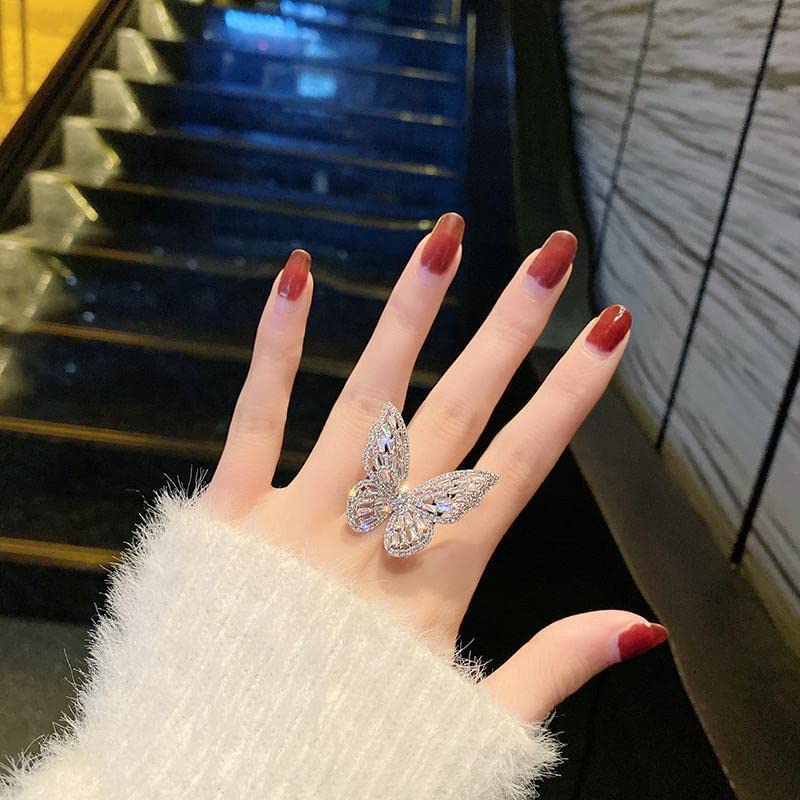 Oversized Butterfly Ring, Silver-Tone Statement Cocktail Ring