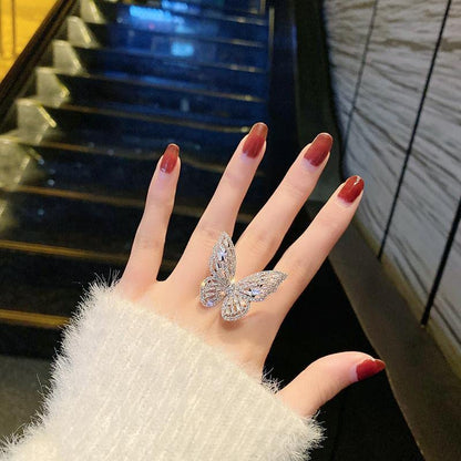 Oversized Butterfly Ring, Silver-Tone Statement Cocktail Ring