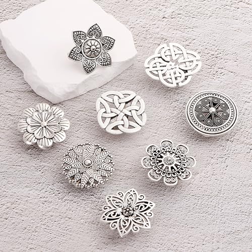 8 Pcs Cardigan Sweater Shirt Collar Clips Retro Celtic Flower Shawl Coat Cape Cloak Dress Cinch Clasp Vintage Brooches Pin Clips Set for Women Sliver
