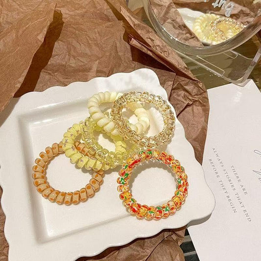 6Pcs Large Spiral Hair Coils For Thick Hair Ponytail Holder for Women Phone Cord Hair Ties - color: Yellow