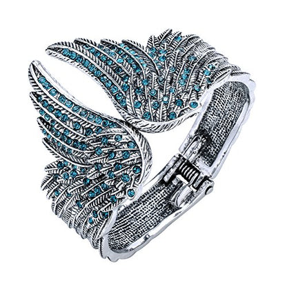 Szxc Women's Guardian Angel Wings Hinged Bangle Bracelets Fit Wrist Size 6.5 to 7.5 inch - color: Blue