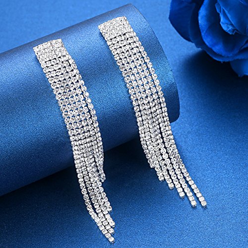 Silver Rhinestone Crystal Bridal Chandelier Long Tassels Dangle Earrings for Wedding - color: A-2