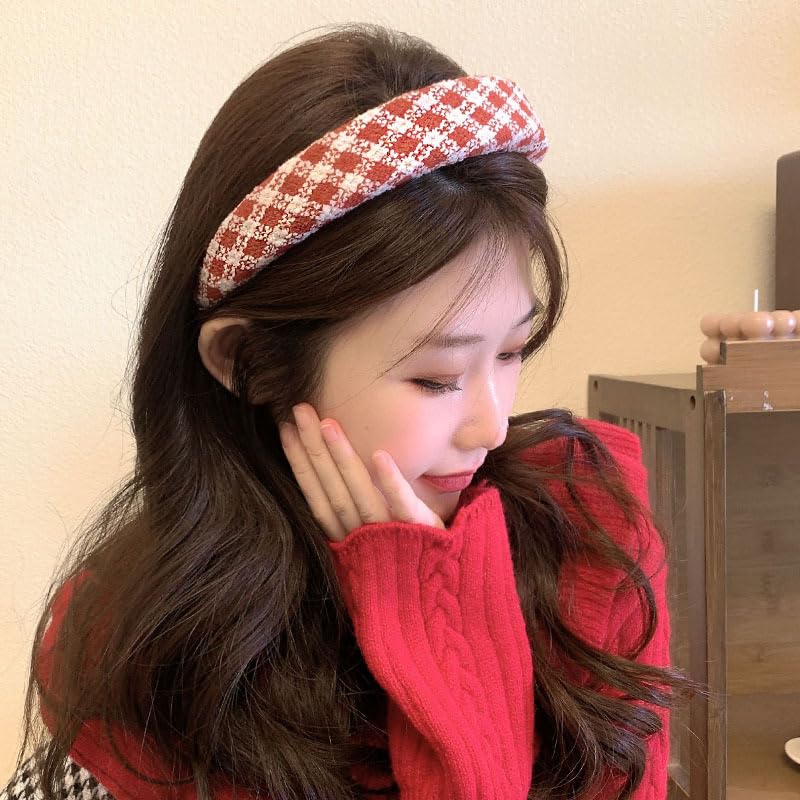 Fashion Headbands Set - 5pcs Red Wide Pearl Rhinestone Padded Hair Accessories for Women, Mothers Day, Valentine's Day, Christmas - color: Red