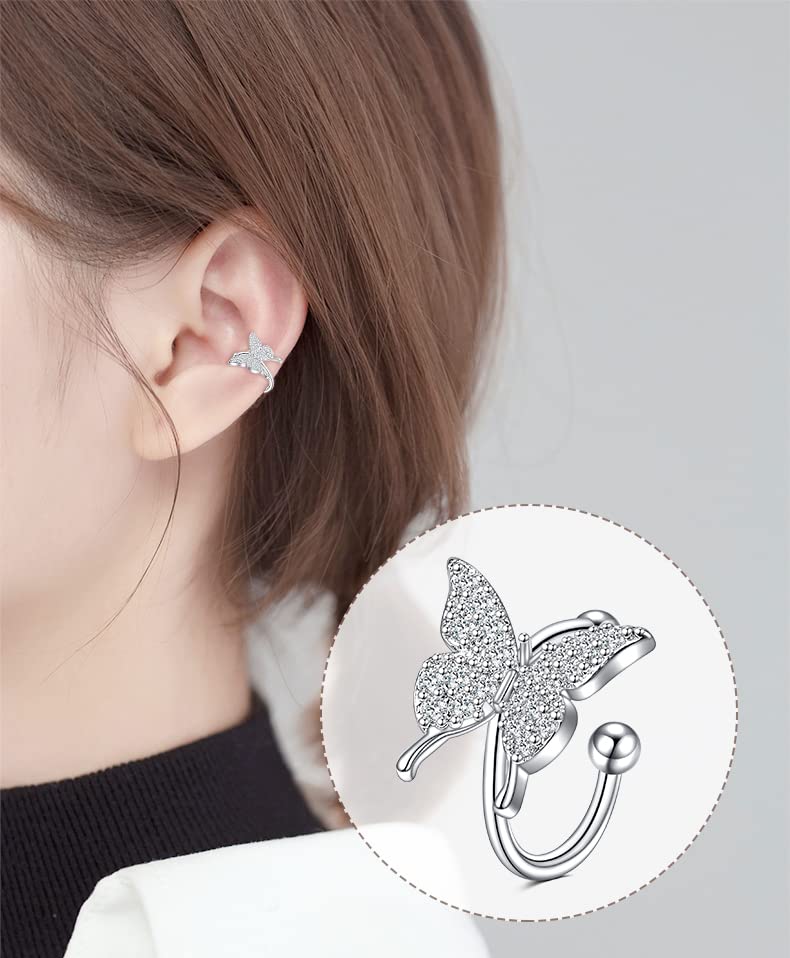 JFORYOU Stainless Steel Ear Cuff Fake Helix Cartilage Clip On Wrap Earrings Fake Lip Ring Non-Piercing Adjustable Men Women - color: Style B
