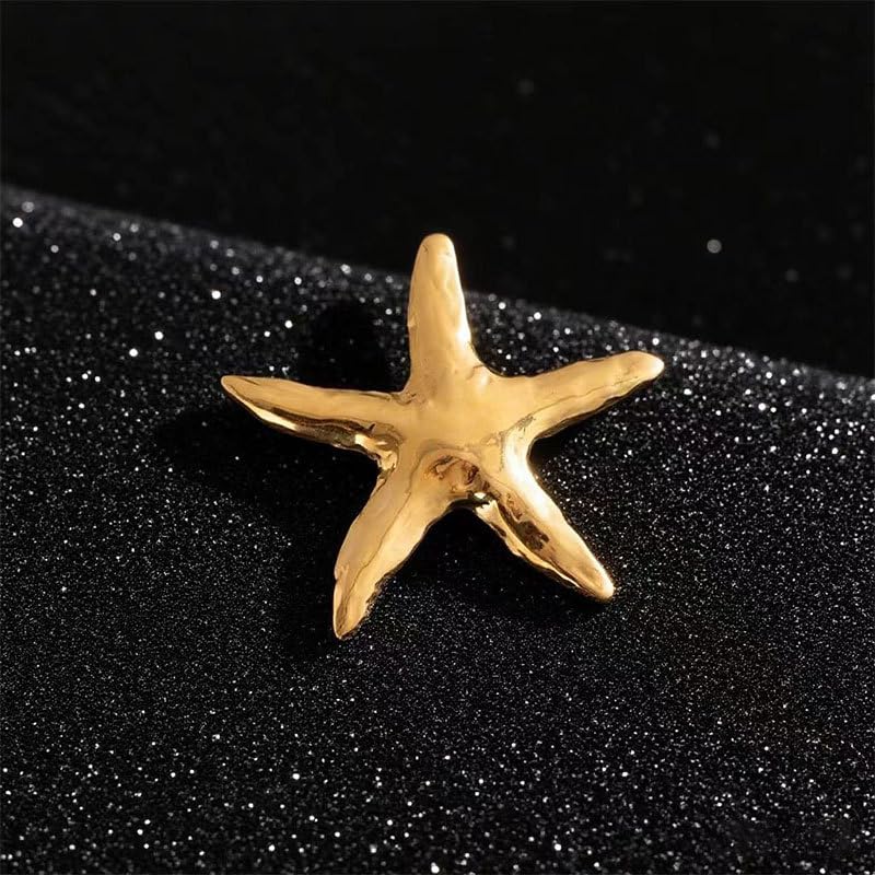 Textured Starfish Brooch Pin Minimalist Metal Lapel Pin Decorative Accessory for Jackets, Scarves & Dresses (Gold)