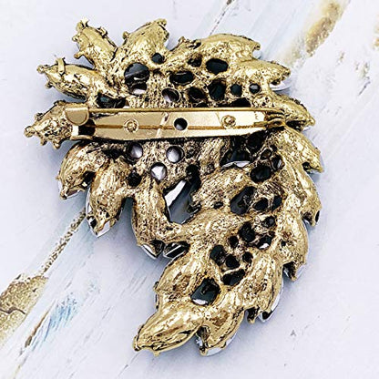 SELOVO Marquise Shape Rhinestone Red Leaf Costume Brooch Pin Jewelry Antiqued Gold Tone - color: Multicolor