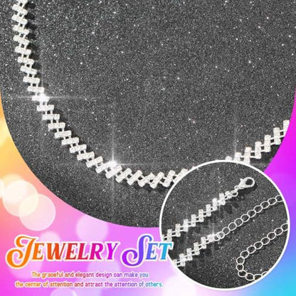 Aukmla Bridal Jewelry Set Silver Sparkly Choker Wedding Necklace Bracelet Earring Sets Prom Necklaces for Women and Brides - color: Silver