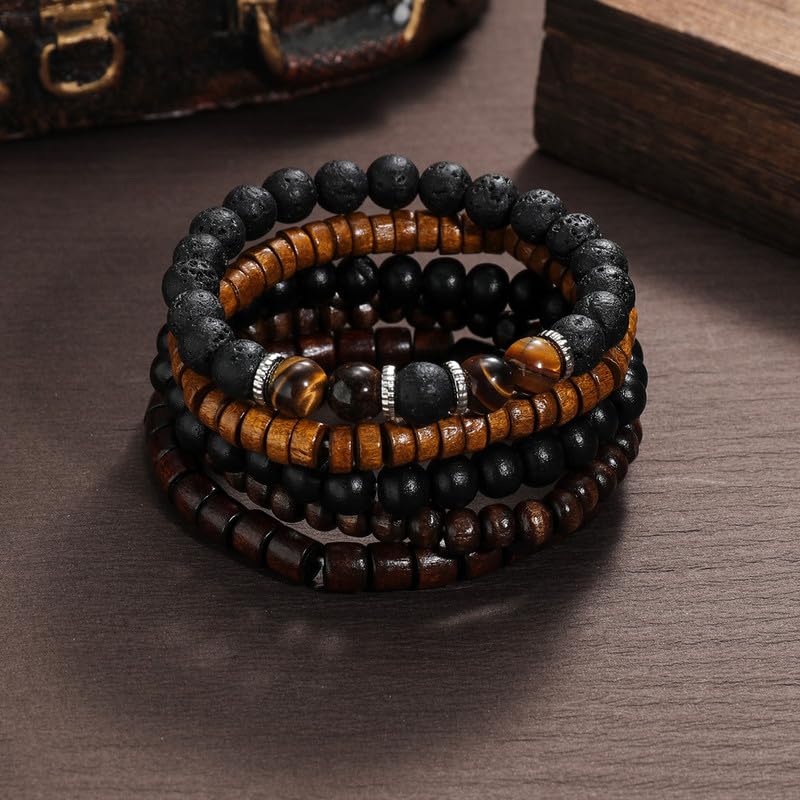 Vintage Stackable Bead Bracelet Set For Men Women Handmade Bohemian Style Multilayer Adjustable Elastic Bead Bracelet Fashion Punk Jewerly Gift - style: Style 1