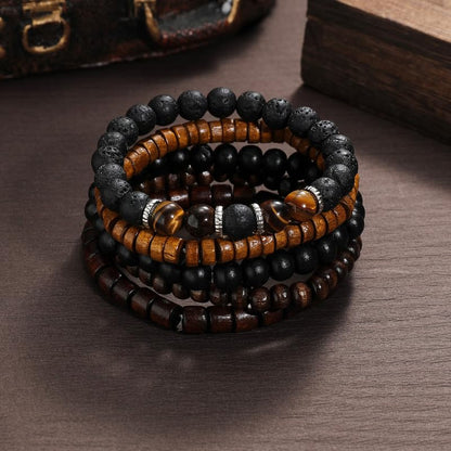 Vintage Stackable Bead Bracelet Set For Men Women Handmade Bohemian Style Multilayer Adjustable Elastic Bead Bracelet Fashion Punk Jewerly Gift - style: Style 1
