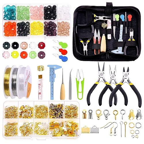 Glarks 1250Pcs Jewelry Making Kit, Jewelry Making Supplies with Jewelry Making Pliers Tool, Beading Wires, Jewelry Findings for Jewelry Making, Wrapping and Repair - size: 1250pcs