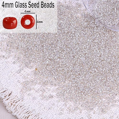 2000pcs Glass Seed Beads Bulk, 4mm 6/0 Mini Pony Spacer Small Individual Color Seed Beads for DIY Bracelet Necklaces Wrist Jewelry Making, Frosted Silver White - color: Frosted Silver White