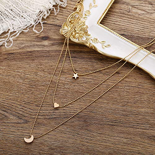 Crescent Moon and Star Pendant Necklace for Women,NecklaceDainty Gold Pendant Necklaces Delicate Minimalist Jewelry Teen Girls Birthday Gifts