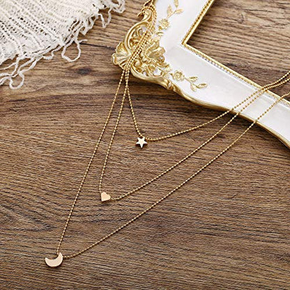 Crescent Moon and Star Pendant Necklace for Women,NecklaceDainty Gold Pendant Necklaces Delicate Minimalist Jewelry Teen Girls Birthday Gifts