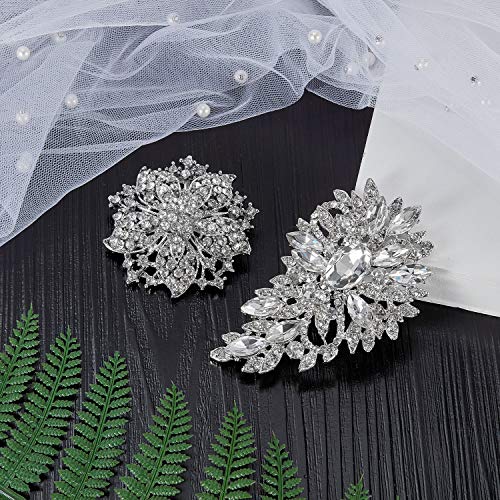 Geyoga 4 Pcs Rhinestone Brooches for Women Silver Diamond Pins Vintage Jewelry for Banquet Wedding Bridal Shower Gift