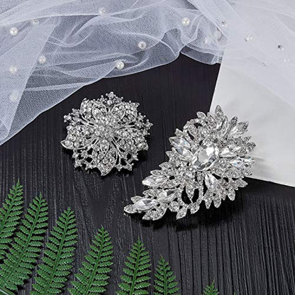 Geyoga 4 Pcs Rhinestone Brooches for Women Silver Diamond Pins Vintage Jewelry for Banquet Wedding Bridal Shower Gift