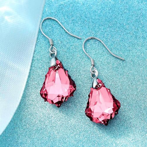 Austrian Crystal Baroque Drop Dangle Earrings for Women 925 Sterling Silver Hook Hypoallergenic Jewelry - color: Pink