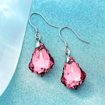 Austrian Crystal Baroque Drop Dangle Earrings for Women 925 Sterling Silver Hook Hypoallergenic Jewelry - color: Pink