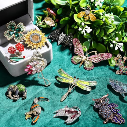 Sasylvia 16 Pcs Women Brooch Set Rhinestone Vintage Animal Insect Plant Pins Brooches Bulk for Christmas Women Girls Gifts - style: Classic