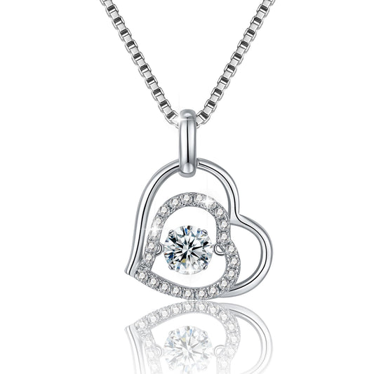 Cubic Zirconia Heart Pendant Necklace, 14K Gold Plated Pave Heart Necklace for Women, Faux Diamond Heart Pendant Necklace, Valentine’s Day, Birthday & Anniversary - color: Silver X5176